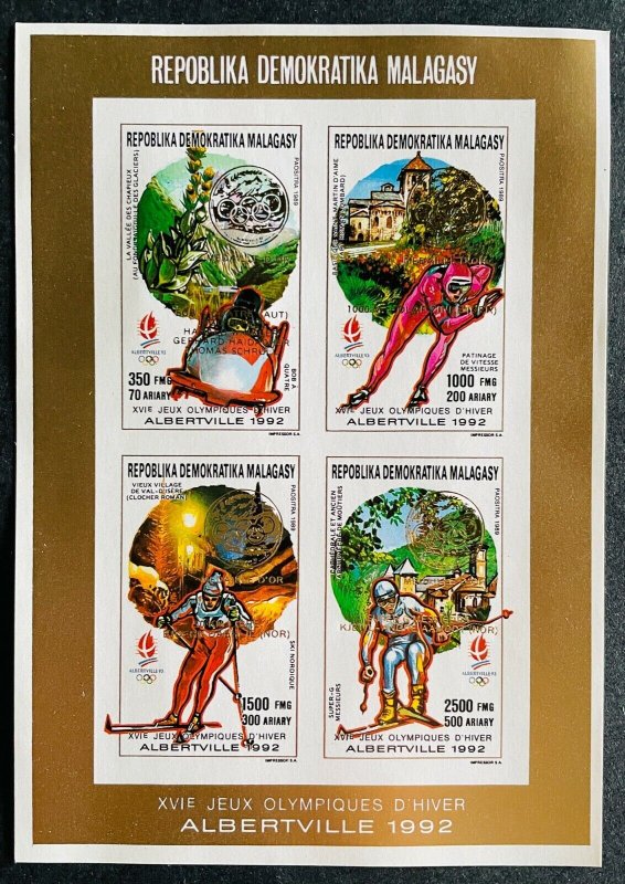 O.G Albertville 92/ Madagascar 90 IMPERF Mini Sheet Stamps Gold Overprint-