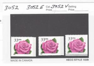 SCOTT # 3052 3052E & 3052V  Pink Coral Rose / MNH Set of 3