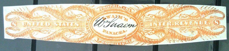 Scott #RS235b - 8c Orange, die cut - Silk Paper - Repaired - Wm. Swaim