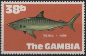 Gambia 260 (mh) 38b tiger shark, brick red background (1971)