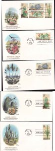 USA-Sc#1942-5-stamps on 5 FDCs-Cacti-Plants-Flowers-1981-