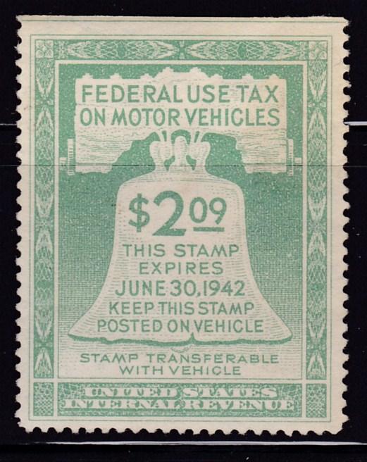 Federal use Tax on Motor Vehicles. 1941 $2.09 green  VF/NH