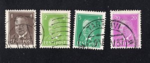 Estonia 1936 1s, 2s, 5s, & 20s Pats, Scott 117-118, 121, 128 used, value = $1.60