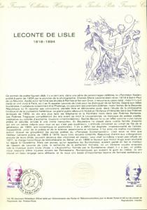 FRANCE SCOTT # B508 FIRST DAY SOUVENIR PAGE, 1978, LECONTE DE LISLE, GREAT PRICE