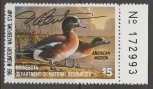 U.S. Scott Scott #13 Minnesota Duck Stamp - Mint NH Single - Signed by Artist