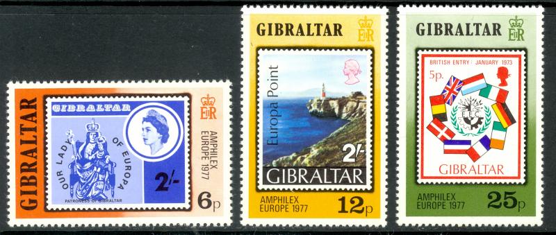 GIBRALTAR 1977 AMPHILEX 77 Set Scott 356-358 MNH STAMPS ON STAMP