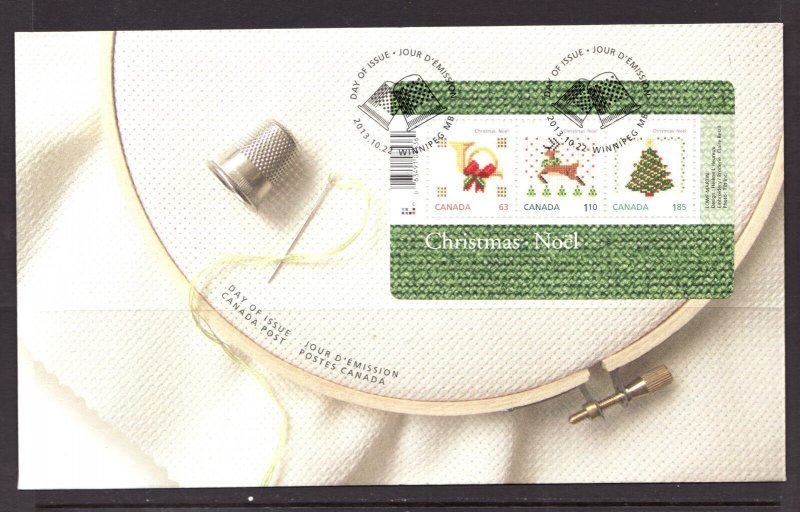 2013 / OFDC #2687 Canada Christmas Stitched Crafts  Horn  Reindeer Tree cv$9.15