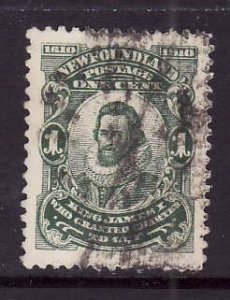 Newfoundland-Sc#87-used 1c deep green King James I -1910-Nfw60 -