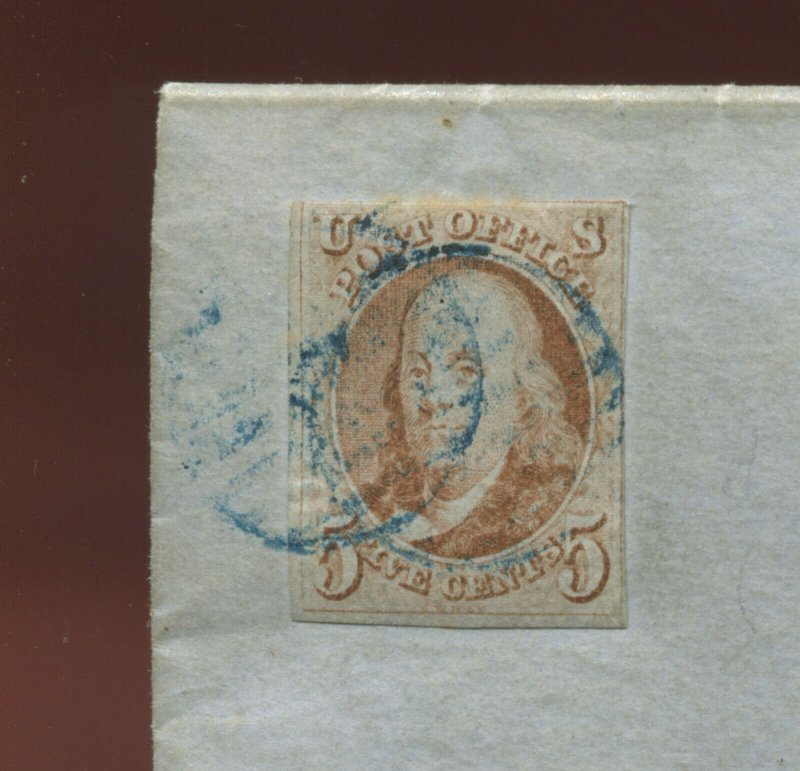 Scott 1d Franklin Imperf Used Stamp on 1851 Cover with PF Cert (Stock 1-226)