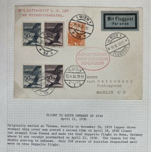 1929 Vienna Austria Graf Zeppelin LZ 127 Airmail PC Cover to Berlin Germany