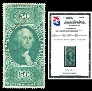 Scott R101c 1863 $50.00 Internal Revenue Used XF Cat $210 with PSE CERT