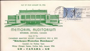 1956 Canada (Misc)  FDC - Sc 359 - Hockey - Memorial Auditorium, Kitchener