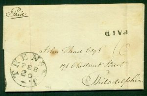 NEW JERSEY, TREN NJ cancel & PAID in black on 1828 folded letter to Phila, VF