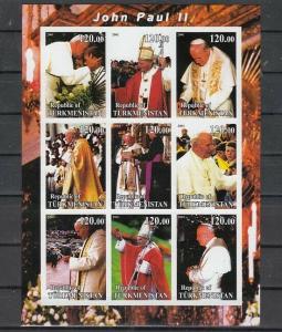 Turkmenistan, 2001 Russian Local. Pope John Paul II, on an IMPERF sheet of 9. ^