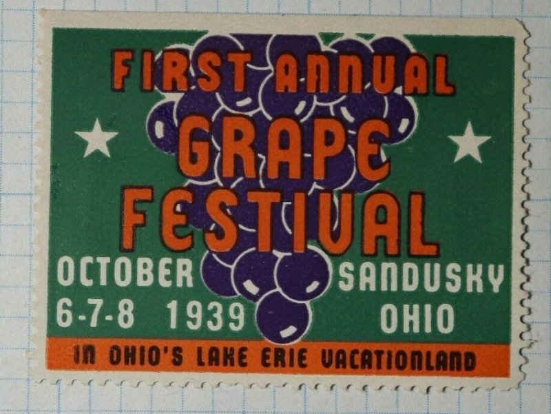 Annual Grape Festival 1939 Sadusky OH Company Brand Poster Stamp Ad