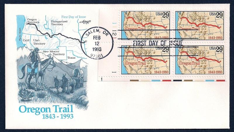 UNITED STATES FDC 29¢ Oregon Trail PL BLK 1993 Artmaster