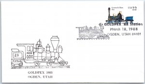 US SPECIAL EVENT COVER AND PICTORIAL CANCEL WESTERN RAILWAYS GOLDPEX OGDEN '88