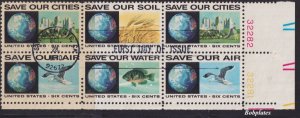 BOBPLATES US #1410-3 Save Our Planet Plate Block of 6 First Day Use