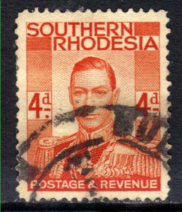 Southern Rhodesia 1937 KGV1 4d Red Orange used SG 43 ( L1369 )
