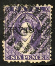 Natal #49a Cat$190, 1875 6p violet, overprint inverted, used, with 1955 BPA c...