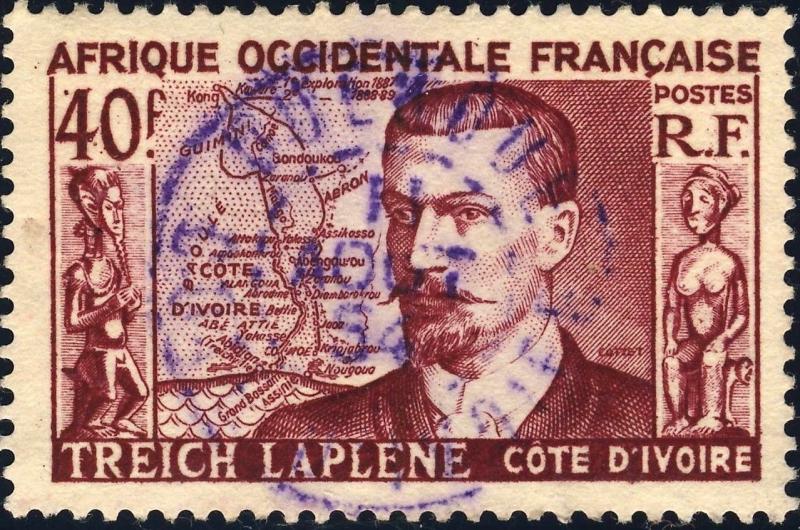 AOF/CÔTE-D'IVOIRE - 1954 CAD DOUEKOUE VIOLET SUR 40fr TREICH LAPLENE (Yv.47)