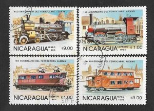 SE)1985 NICARAGUA  150TH ANNIVERSARY OF THE GERMAN RAILWAY, UP CTO TRAINS