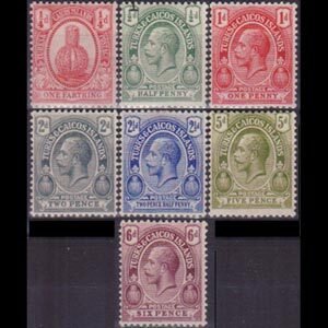 TURKS & CAICOS 1921 - Scott# 36-42 King GV 1/4-6p LH