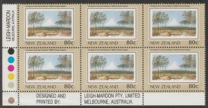 New Zealand 1988 80c Heritage - The Land Plate Block UHM