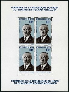 Niger C74a sheet, MNH. Mi Bl.4. Chancellor Konrad Adenauer, West Germany, 1967.
