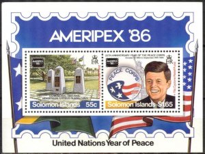 Solomon Islands 1986 Year of Peace AMERIPEX '86 Kennedy S/S MNH