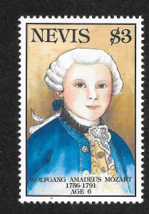 Nevis Scott 738 MNHOG - 1992 Wolfgang Amadeus Mozart Death Bicent. - SCV $3.00