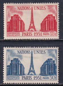 France 1951 Sc 671-2 United Nations Geneva Assembly Opening Nov 6 1951 Stamp MH