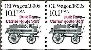 United States #2130a 10.1c Oil Wagon MNH Bureau precancel coil pair (1985)