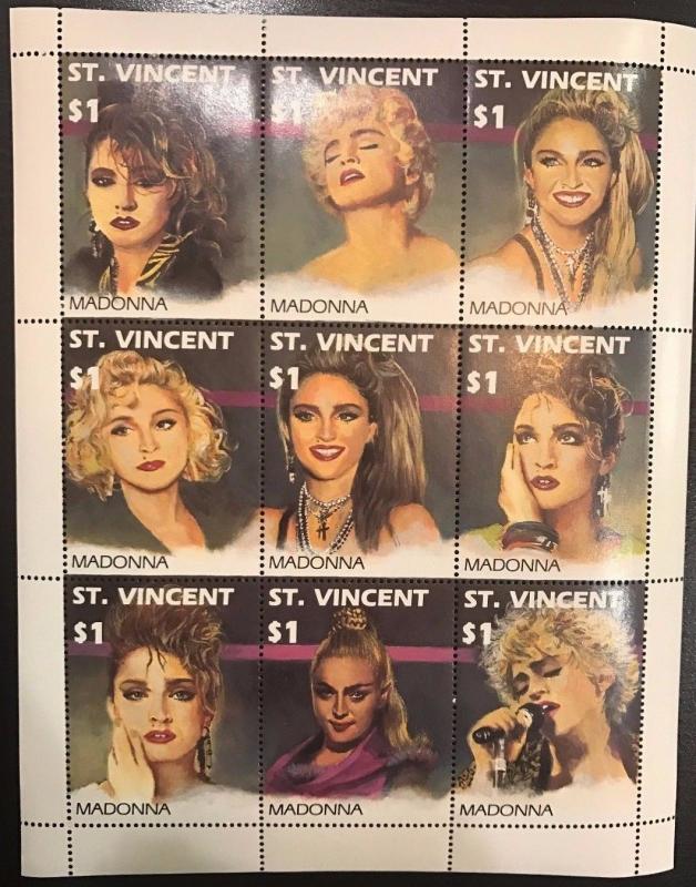 St. Vincent 1991 - Scott# 1501 - Madonna, Musician - Sheet of 9 Stamps - MNH