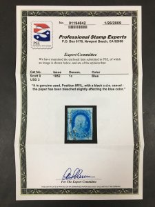 MOMEN: US STAMPS #9 IMPERF POS 9R1L USED XF-SUP JUMBO PSE CERT LOT #89553