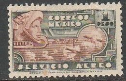 MEXICO C139, $1P 1934 SINGLE. EAGLEMAN & PLANES. UNUSED, H, SM THIN. VF.