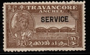 INDIA-TRAVANCORE SGO104c 1942 ¾ch BROWN p12 USED