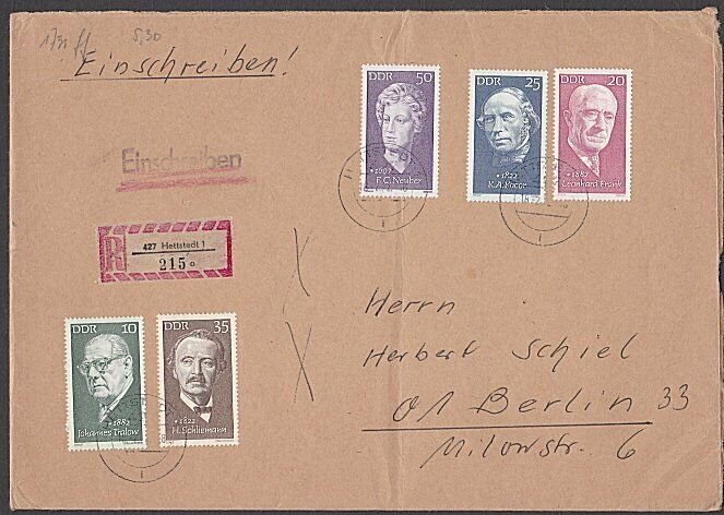 EAST GERMANY 1972 Registered cover - great franking.........................B358