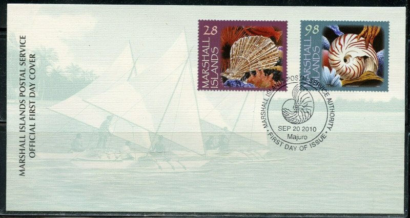 MARSHALL ISLANDS 2010 SEA SHELLS SET FIRST DAY COVER 
