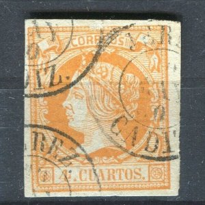 SPAIN; 1860 classic Isabella Imperf issue fine used Shade of 4c. + Postmark