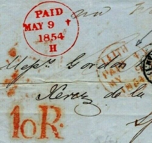 GB SCOTLAND Cover LEITH *PAID* CDS SPAIN Cadiz *10R* Delivery Charge 1854 PE189 