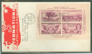 US 778 1936 Tipex souvenir sheet on an addressed FDC with a Beverly Hills cachet