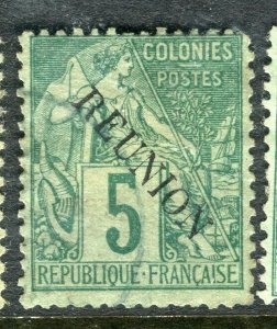 FRENCH COLONIES; REUNION 1890s classic Optd issue used 5c. value