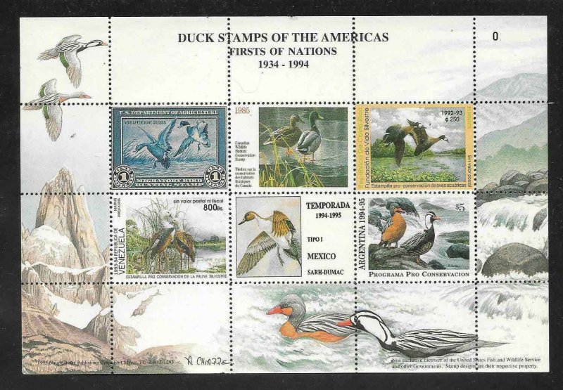 RW1 USA & Foreign 1ST Federal Duck Stamps Souvenir Sheet of Americas  MNH