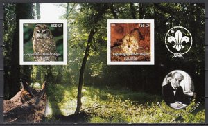 Congo Dem., 2004 Cinderella. Owls on 2 IMPERF sheets. Schweitzer shown. ^