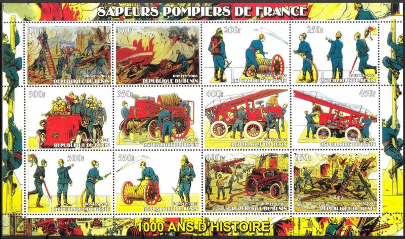 Benin 2003 Medicine Red Cross Fire Trucks Sheet of 12 MNH Private