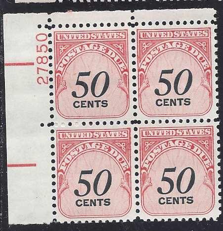 Catalog #J99 Plate Block of 4 Postage Due Black denomination 50 Cent