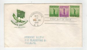 1940 Farnam Patriotic FDC SET ON 1 899//901 VARIETY GREEN CACHET Statue Liberty