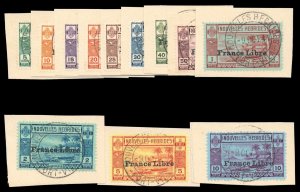 New Hebrides - French 1941 France Libre Ovpt set VFU. SG F65-F76. Sc 67-78.