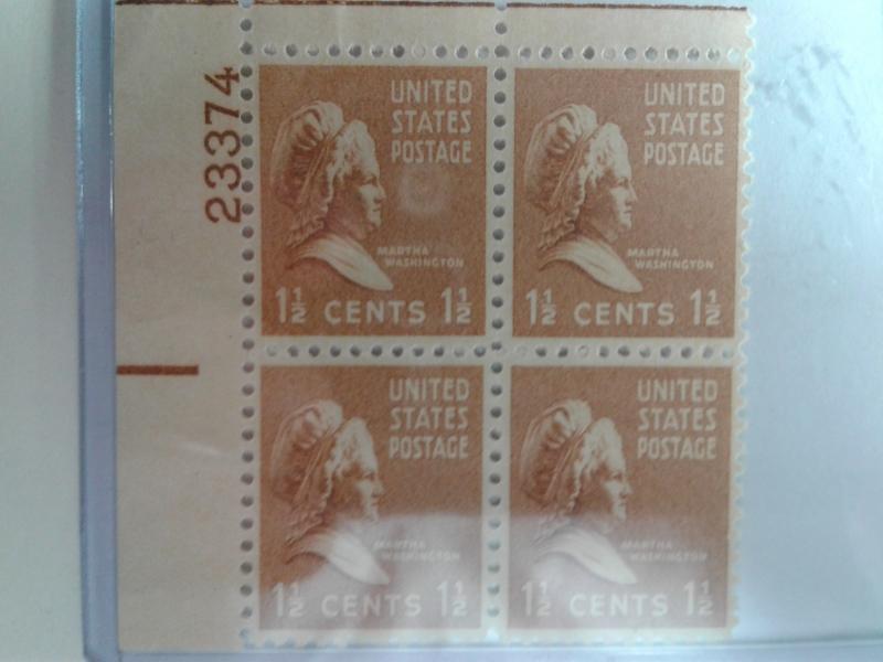 SCOTT # 805 MARTHA WASHINGTON PLATE BLOCK MINT NEVER HINGED GEM